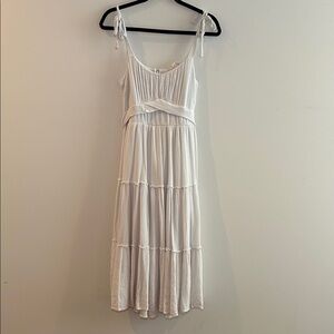 Altar'd State White Tiered Midi Dress, tie straps, size M